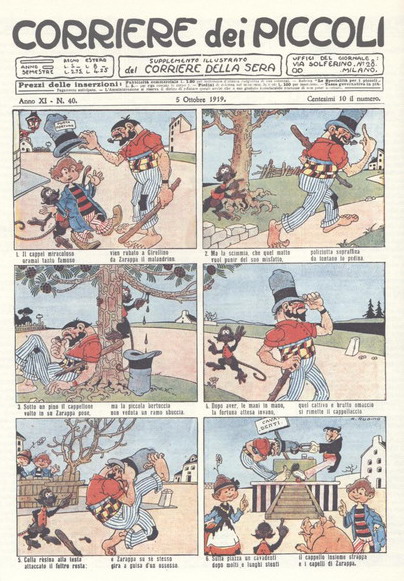 Girellino e lo zingaro Zarappa, di Antonio Rubino Girellino e lo zingaro Zarappa, di Antonio Rubino<br>Copertina del Corriere dei Piccoli del 5 ottobre 1919<br><i>(c) 1919, Corriere della Sera</i>